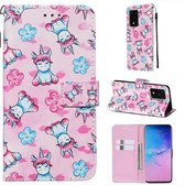 Voor Galaxy S20 Ultra Gekleurd Tekening Patroon Plain Weave Horizontale Flip Leren Case met Houder & Kaartsleuf & Portemonnee & Lanyard (Eenhoorn en Bloemen)