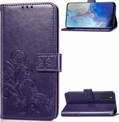 Voor Galaxy S20 Lucky Clover Pressed Flowers Pattern Leather Case met houder & kaartsleuven & portemonnee & draagriem (paars)