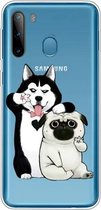 Voor Galaxy A21 schokbestendig geverfd transparant TPU beschermhoes (selfie hond)