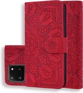 Voor Samsung Galaxy S20 Ultra Reliëf Zonnebloem Patroon Horizontale Flip PU Lederen Case met Houder & Kaartsleuven & Portemonnee & Lanyard (Rood)