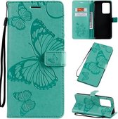 Voor Galaxy S20 + Pressed Printing Butterfly Pattern Horizontale Flip PU lederen tas met houder & kaartsleuven & portemonnee & lanyard (groen)