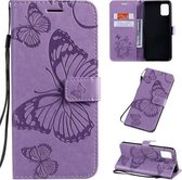 Voor Galaxy A51 Pressed Printing Butterfly Pattern Horizontale Flip PU lederen tas met houder & kaartsleuven & portemonnee & lanyard (paars)