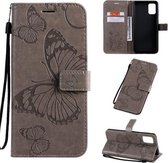 Voor Galaxy A71 Pressed Printing Butterfly Pattern Horizontale Flip PU lederen tas met houder & kaartsleuven & portemonnee & lanyard (grijs)