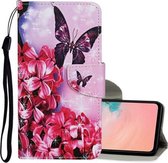 Voor Samsung Galaxy S21 5G Gekleurde Tekening Patroon Horizontale Flip Leren Case met Houder & Kaartsleuven & Portemonnee & Lanyard (Rode Bloem Vlinder)