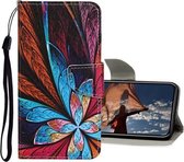 Gekleurde tekening patroon horizontale flip lederen tas met houder & kaartsleuven & portemonnee voor iPhone 12/12 Pro (kleurrijke bloemen)
