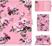 Voor iPad 9.7 (2017/2018) & Air 2 & Air Gekleurd tekeningpatroon Horizontaal Flip PU lederen hoes met houder & kaartsleuf & slaap- / wekfunctie (roze bloemen)