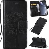 Tree & Cat Pattern Pressed Printing Horizontale Flip PU lederen tas met houder & kaartsleuven & portemonnee & lanyard voor iPhone 11 Pro (zwart)