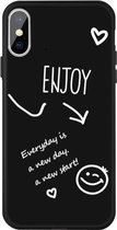 Voor iPhone XS / X Geniet van Emoticon Hartvormig Patroon Kleurrijke Frosted TPU Telefoon Beschermhoes (Zwart)