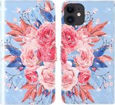 Voor iPhone 11 3D-schilderij Gekleurd tekenpatroon Horizontaal Flip TPU + PU-lederen hoes met houder & kaartsleuven & portemonnee & lanyard (gekleurde bloemen)