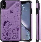 Voor iPhone XS Max Cat Bee Embossing Pattern Schokbestendige beschermhoes met kaartsleuven en fotolijst (paars)