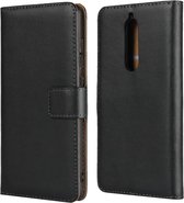 Leren horizontale flip-holster voor Nokia 5.1, met magnetische sluiting en beugel en kaartsleuf en portemonnee (zwart)