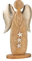 J-Line Engeltje Sterren Mango Hout Aluminium Naturel/Zilver Medium