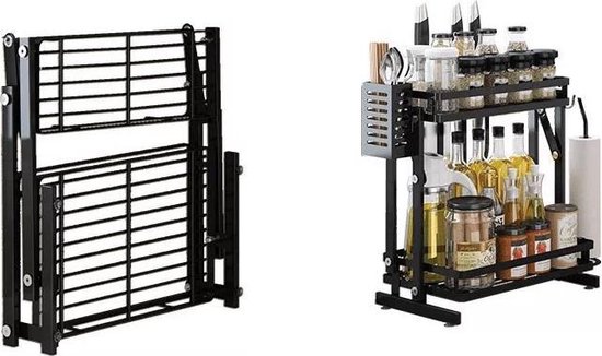 TammaT - Kruidenrek - Kruidenrek Staand - Inklapbare Keukenrek - 3-laags 35x21x56,5CM - Keuken Organizer - Aanrecht Organizer - Keuken Opslag - Roestvrij Staal - Opbergrek - Keuken organizers - Roestvrij en krasvrij