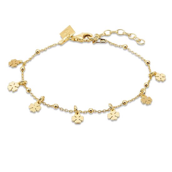 Bracelet Twice As Nice en argent plaqué or, 7 trèfles 16 cm + 3 cm