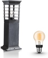 Philips Patio Sokkellamp - Staande Buitenlamp - Klein - 47 cm - Buitenverlichting - Tuinverlichting - Incl. Philips Hue White Filament Standaardlamp E27 - Grijs