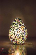 Glas Mozaïek tafellamp (M) - Multi Kleur - Ovaal - Marokkaanse Lamp - Hoogte 22cm - Handgemaakt - Authentiek