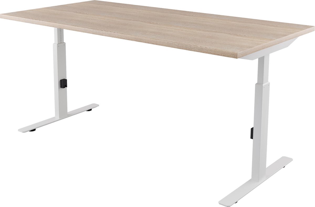 RoomForTheNew Bureau Schiphol plus-Bureau - Bureautafel - Gaming bureau - Game bureau - Computertafel - Desk - Bureau wit - Verstelbaar bureau - Gaming Desk - Bureau tafel - Bureau verstelbaar--Robson eiken blad-Wit  onderstel- 120x80
