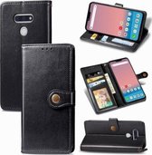 Voor LG Style3 L-41A Retro Effen Kleur Lederen Gesp Telefoon Case met Lanyard & Fotolijst & Kaartsleuf & Portemonnee & Stand Functie (Zwart)