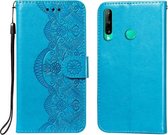 Voor Huawei P40 Lite E / Y7p Flower Vine Embossing Pattern Horizontale Flip Leather Case met Card Slot & Holder & Wallet & Lanyard (Blue)