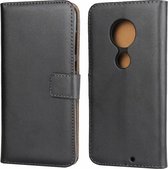 Leren horizontale flip-holster voor Moto G7, met magnetische sluiting en beugel en kaartsleuf en portemonnee (zwart)