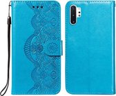 Voor Samsung Galaxy Note10 Plus Flower Vine Embossing Pattern Horizontale Flip Leather Case met Card Slot & Holder & Wallet & Lanyard (Blue)