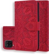 Reliëf zonnebloempatroon horizontale flip PU lederen tas met houder & kaartsleuven & portemonnee & lanyard voor Samsung Galaxy A12 (rood)