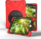 Voor iPad 10.2 （2019） 360 graden rotatie pc + siliconen beschermhoes met houder en handriem (rood)