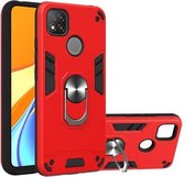 Voor Geschikt voor Xiaomi Redmi 9C Armor Series PC + TPU beschermhoes met ringhouder (rood)