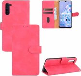 Voor OPPO Reno3 A (Japanse versie) Effen kleur Huidgevoel Magnetische gesp Horizontale flip kalftextuur PU lederen tas met houder & kaartsleuven & portemonnee (Rose Red)