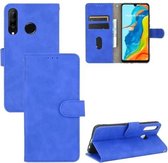 Voor Huawei P30 Lite / nova 4e Effen kleur Huidgevoel Magnetische gesp Horizontale flip kalftextuur PU lederen tas met houder & kaartsleuven & portemonnee (blauw)