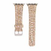 Voor Apple Watch 5 & 4 44mm / 3 & 2 & 1 42mm glitter pailletten lederen vervangende band horlogeband (rose goud)