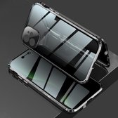Vierhoekige schokbestendige anti-gluren magnetisch metalen frame Dubbelzijdig gehard glazen hoesje voor iPhone 11 (zwart)