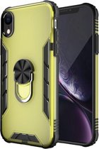 Magnetische matte pc + matte TPU schokbestendige hoes met ringhouder voor iPhone XR (olijfgeel)