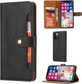 Kalfsstructuur dubbele vouwsluiting horizontale flip lederen tas met fotolijst en houder & kaartsleuven en portemonnee voor iPhone 12 Pro Max (zwart)