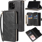 Voor iPhone 12 mini Rits Portemonnee Tas Horizontale Flip PU Lederen Case met Houder & 9 Kaartsleuven & Portemonnee & Lanyard & Fotolijst (Zwart)