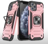 Voor iPhone 11 Pro magnetisch pantser schokbestendig TPU + pc-hoesje met metalen ringhouder (roségoud)