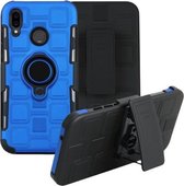 Voor Huawei P Smart (2019) 3 in 1 Cube PC + TPU beschermhoes met 360 graden draaien zwarte ringhouder (blauw)