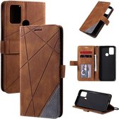 Voor Huawei Honor 9A Skin Feel Splicing Horizontale Flip Leren Case met Houder & Kaartsleuven & Portemonnee & Fotolijst (Bruin)