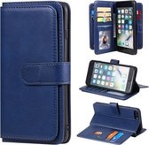 Voor iPhone 8 Plus & 7 Plus Multifunctionele magnetische koperen gesp Horizontale flip-lederen hoes in effen kleur met 10 kaartsleuven & portemonnee & houder & fotolijst (donkerblauw)