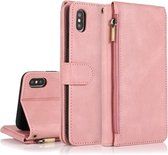 Skin-feel Crazy Horse Texture Rits Portemonnee Tas Horizontale Flip Leren Case met Houder & Kaartsleuven & Portemonnee & Lanyard Voor iPhone XS / X (Rose Goud)