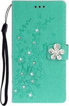 Voor Galaxy A71 Plum Blossom Pattern Diamond Encrusted Leather Case met houder & kaartsleuven & portemonnee (groen)