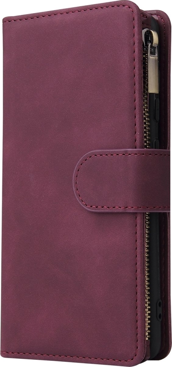 Mobigear Telefoonhoesje geschikt voor Samsung Galaxy A41 Hoesje | Mobigear Zipper Bookcase Portemonnee | Pasjeshouder voor 6 Pasjes | Telefoonhoesje voor Pinpas / OV Kaart / Rijbewijs - Rood