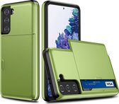 Samsung Galaxy S21 Hoesje - Mobigear - Card Serie - Hard Kunststof Backcover - Groen - Hoesje Geschikt Voor Samsung Galaxy S21