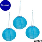 WDMT™ Solar lampion - 3 stuks | 28 x 28 x 58 cm | Sfeervolle tuin verlichting inclusief ophang koord | Blauw