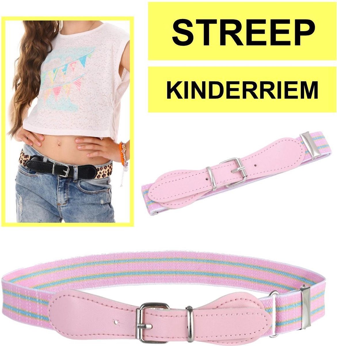Fako Fashion - Kinderriem Elastisch Oval - Elastische Riem Voor Kinderen - Rekbare Riem - Broekriem - Stretch Riem - Print Streep