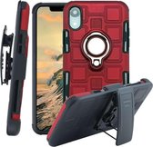 Voor iPhone XR 3 in 1 Cube PC + TPU beschermhoes met 360 graden draaien zilveren ringhouder (rood)