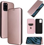 Voor OPPO Realme V11 5G Koolstofvezel Textuur Magnetische Horizontale Flip TPU + PC + PU lederen tas met kaartsleuf (roze)