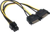 2 x SATA 15-pins mannelijk naar grafische kaart PCI-e PCIE 6-pins vrouwelijke videokaart voedingskabel