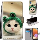 Voor Samsung Galaxy A32 4G / A32 Lite Gekleurde Tekening Cross Textuur Horizontale Flip PU Lederen Case met Houder & Kaartsleuven & Portemonnee & Lanyard (Frog Kitten)