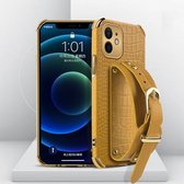 Gegalvaniseerde TPU-leren hoes met krokodillenpatroon met polsband voor iPhone 12 mini (geel)